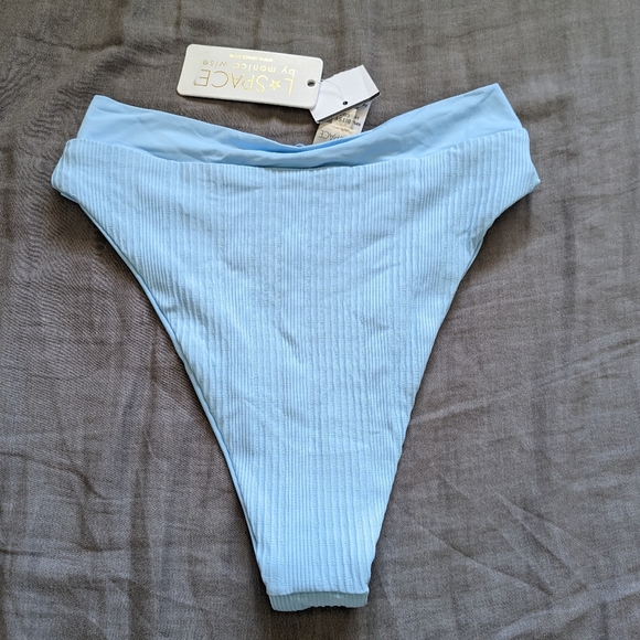 L*Space Siren Top Court Bottoms Bikini Set Pointelle Ribbed Sky Blue - Picture 8 of 10